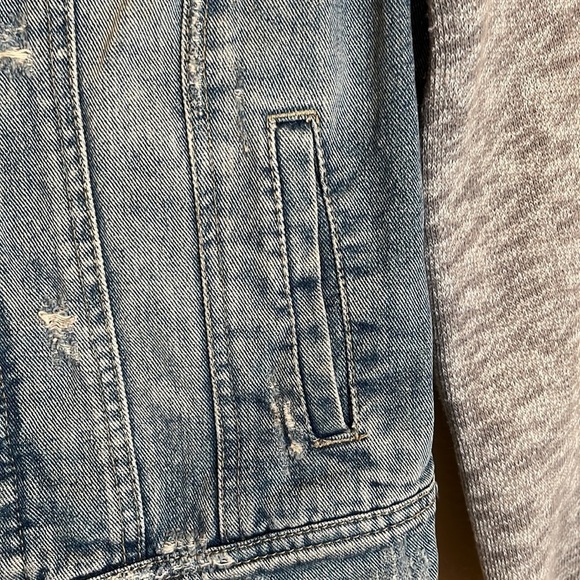 Free People Distressed Denim Knit Sleeves Jean Jacket - Picture 9 of 16